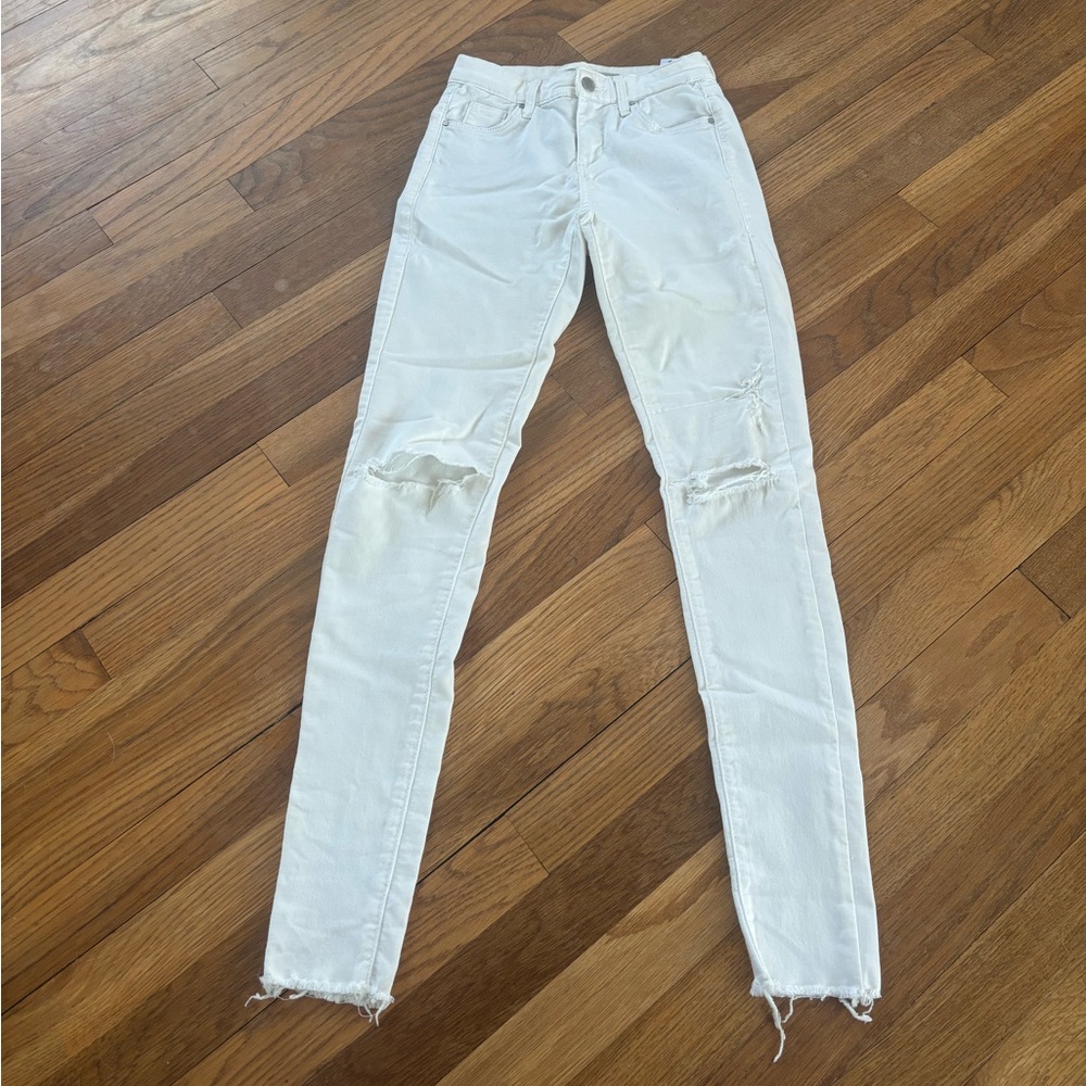 Topshop White Ripped Leigh Skinny Jeans size 25